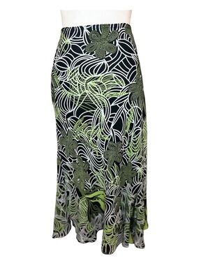 Floral Curve Black and Lime Midi Skirt 16 XL